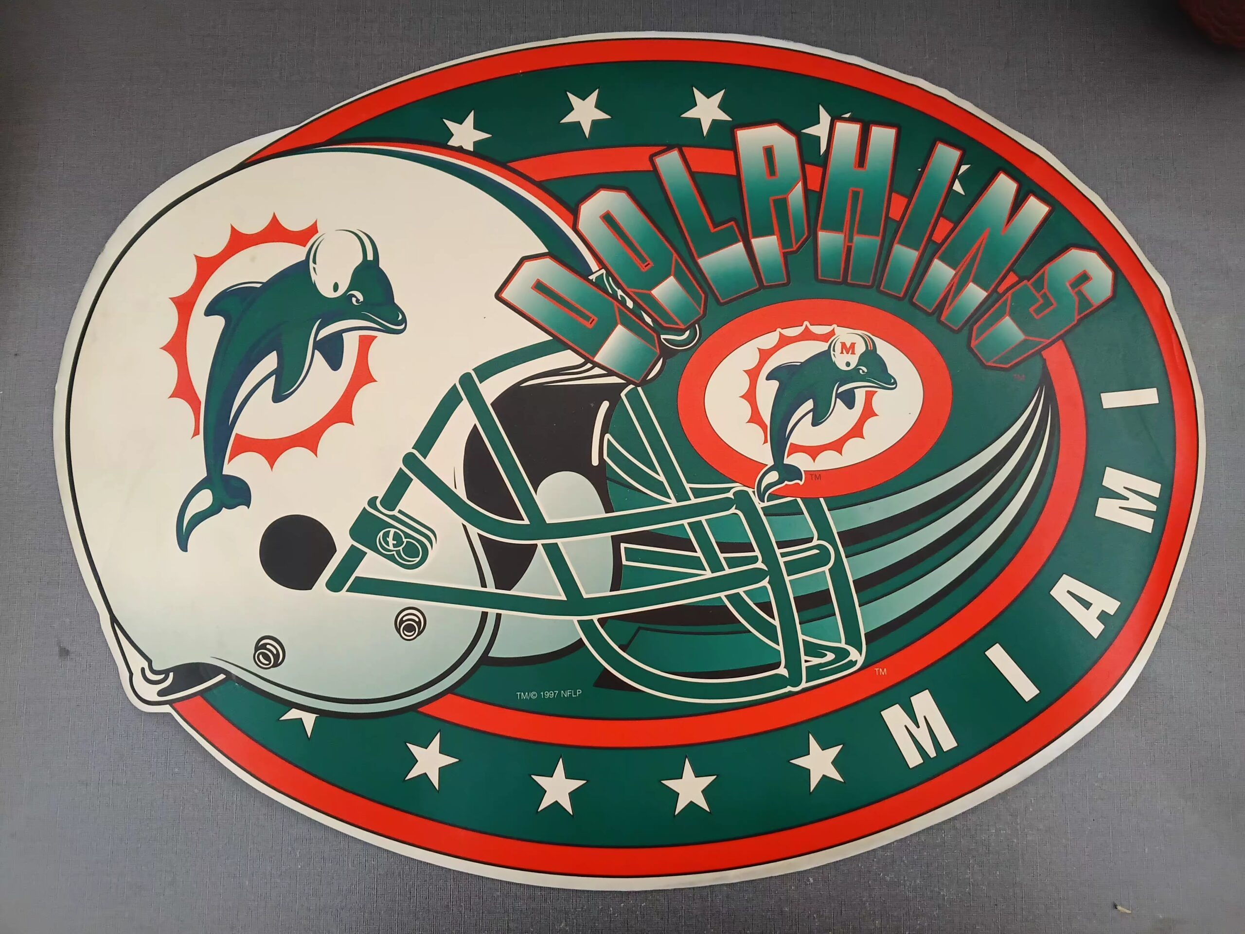 vintage 1997 miami dolphins nfl tin embossed metal sign vintage 1997 miami dolphins nfl tin embossed metal sign