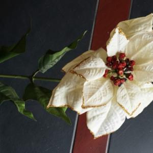Gilded White Poinsettia Silk Floral Stem