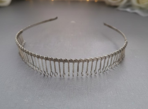 silver tone fringe tiara headband