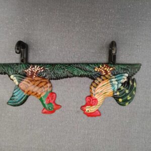 Rustic Dual Rooster Wall-Mount Key & Coat Rack